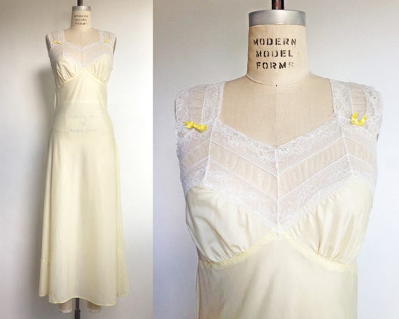 1940s Nightgown Yellow Vintage 40s Lingerie White… - image 1