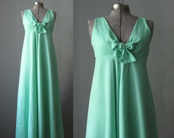 1960s Vintage Dress Maxi Dress 60s Bridesmaid Dress Seafoam Green / Small XS