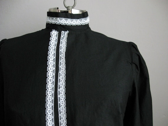 1960s Vintage Blouse Black Cotton 60s Victorian H… - image 2