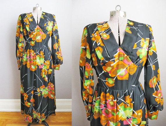 black orange floral dress