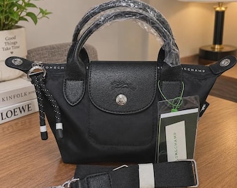 Longchamp Le Pliage Energy Mini Black Bag, Detachable Strap Crossbody Purse, Shoulder Handbag, Designer Gift for Her