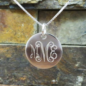 Sterling Silver Necklace - 7/8&quot;- Inital Pendant- Personalized- Monogrammed - Bridesmaids Gift- Gifts for Her- Mothers Day- Wedding, Birthday
