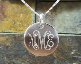 Sterling Silver Necklace - 7/8"- Inital Pendant- Personalized- Monogrammed - Bridesmaids Gift- Gifts for Her- Mothers Day- Wedding, Birthday
