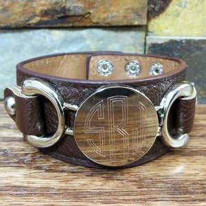 Silver Leather Personalized Bracelet - Dark Brown- Initial Bracelet - Monogrammed- Womens Gift