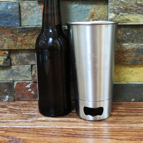 Personalized Beer Cup Opener- Engraved Stainless Steel Cup- Groomsmen Gift- Best Man- Silver