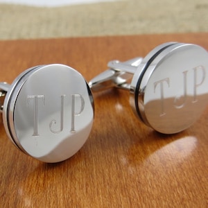 Personalized Round Cuff Links, Monogrammed, Groomsman, Gifts for him, Father of the Bride, Groom, Mens Jewelry, Father's Day, Graduation image 1