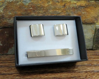 Tie Clip with Cuff Links- Personalized- Gifts for Men- Groomsman Gift- Gift for Father- Grandfather- Husband CUT-05