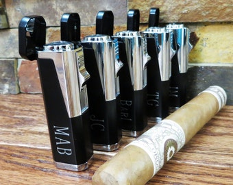 5 Personalized Black Cigar Lighter, Gifts for Men, Butane Lighter, Golfer gift, Groomsmen, Wedding, Torch, Christmas, Fundraiser, Corporate