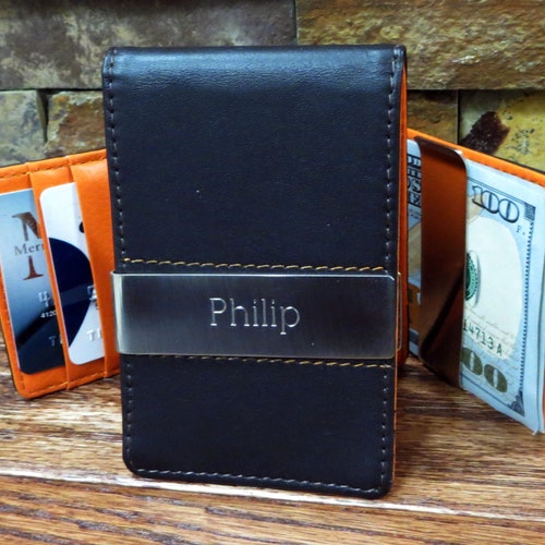 Leather Money Clip Wallet and Card Holder Engraved Etsy