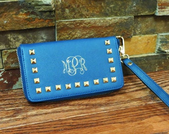 Monogrammed Clutch Wallet with strap - iPhone - Gifts for her - Mother's Day - Anniversary - Valentine's Day - Birthday - Christmas (MS160)