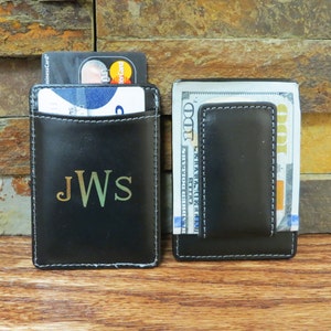 Portefeuille en cuir monogrammé marron avec pince à billets - portefeuille monogramme - personnalisé - cadeau garçon d'honneur - cadeaux pour homme - noir
