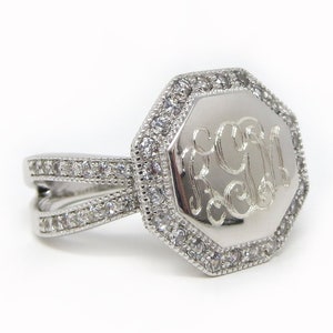 Monogrammed Accent Ring - Bridesmaid - Personalized - Engraved - Cubic Zirconia - Gifts for Her - Mother&#39;s Day - Christmas - Anniversary