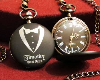 Personalized Pocket Watch** Custom Engraved - Groomsmen - Wedding - Best Man - Groomsman - Fathers Day - Ring Bearer - Usher - Gifts for Men