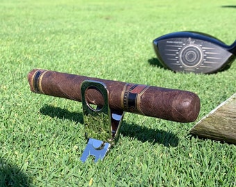 Personalized Golf Divot Tool with Cigar Holder, Ball Marker, Golfer Gift, Aficionado, Fathers Day, Guys Weekend, Retirement, Groomsman