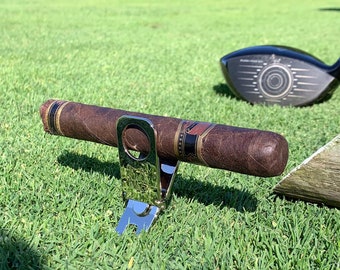 Personalized Golf Divot Tool with Cigar Holder, Ball Marker, Golfer, Cigar Aficionado, Fathers Day, Guys Weekend, Retirement, Groomsman