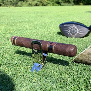 Personalized Golf Divot Tool with Cigar Holder, Ball Marker, Golfer, Cigar Aficionado, Fathers Day, Guys Weekend, Retirement, Groomsman