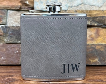 Personalized Leatherette Flask, Gifts for Him, Groomsman, Bachelor Party, Engraved, Birthday, 3rd Anniversary, Engraved, Bar ware, Christmas