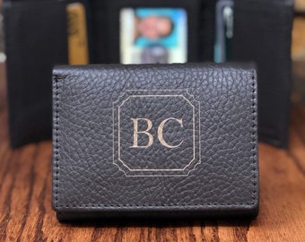 Tri Fold Mens Wallet Personalized - ID window - Gifts for Him -Groomsmen Gift -Husband- Fathers Day- Leather - Monogrammed - Christmas