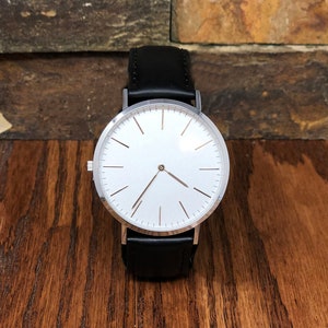 Zwart Mens Polshorloge- Cadeaus voor Mannen- Lederen Horloge- Kerstcadeau- Verjaardag- Vader- Grootvader- Bruidegom Cadeau - Verjaardag - Geniune