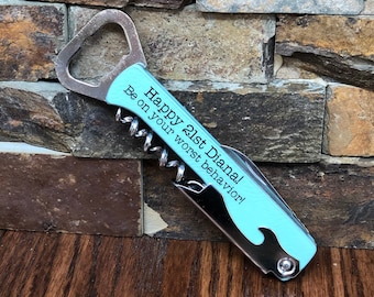 Personalized Wine Bottle Opener, Engraved Cork Screw, Bar ware, Bridesmaid Gift, Wedding Party, Wedding Favors, Bridal Shower, 21st Birthday