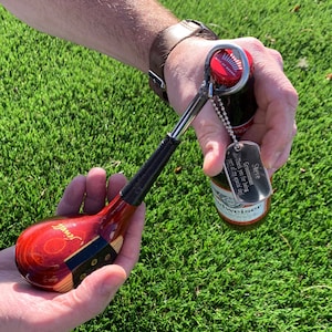 Golf Club Bottle Opener Personalized with Dog Tag, Custom Groomsman Gift, Engraved Gifts for Men, Groomsmen, Unique Guys Gifts, Fathers Day