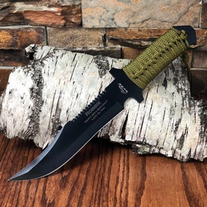Personalized Hunter Knife Green Paracord Gifts for Men Groomsmen, Cool gifts for Him, Birthday, Wedding, Anniversary, Fathers Day image 1