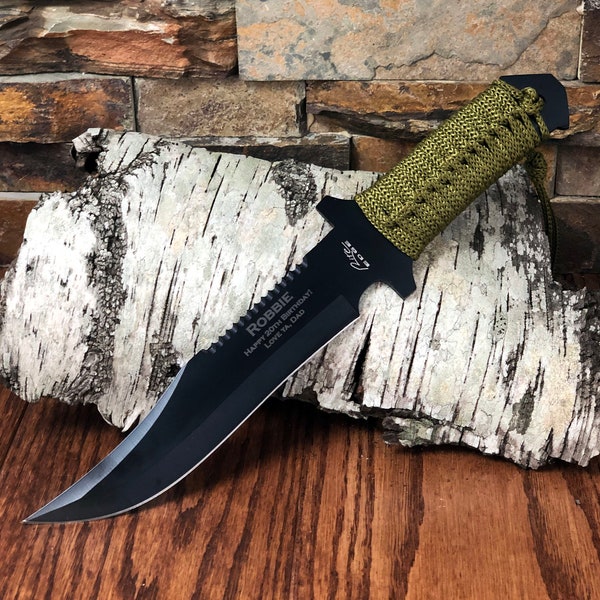 Personalized Hunter Knife - Green Paracord- Gifts for Men- Groomsmen, Cool gifts for Him, Birthday, Wedding, Anniversary, Fathers Day