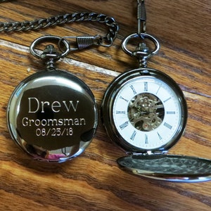 Personalized Gun Metal Pocket Watch Customizable Unique Gift Father of the Groom Father's Day Best Man Groomsman Mechanical image 6