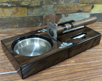 Cigar Ashtray Personalized with Guillotine Cigar Cutter - Gifts for men -Grandfather, Christmas - Wedding - Anniversary - Engraved Ash Tray