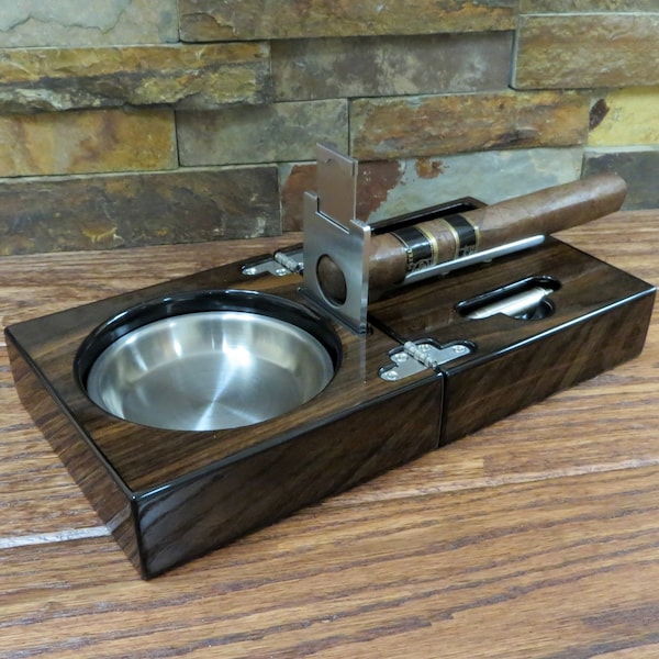 Cigar Ashtray Personalized with Guillotine Cigar Cutter - Gifts for men -Grandfather, Christmas - Wedding - Anniversary - Engraved Ash Tray