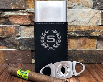 Personalized Stainless Steel Cigar Case with Guillotine Cutter - Groomsman Gifts - Gifts for Him - Anniversary - Valentines Day - Birthday