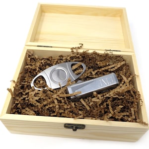 Zigarrenbrenner Feuerzeug, Zigarrenschneider Set mit Geschenkbox aus Holz, personalisiert, Herrengeschenk, Trauzeugen, Vatertag, Hochzeit, Jubiläum, Geburtstag