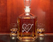 Whiskey Decanter Set Personalized, Monogrammed Bourbon Liquor Bottle Rocks Glasses, Valentines Day Gifts, Wet Bar, Gift for Him, Anniversary