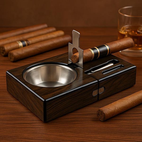 Personalized Cigar Ash tray w/ Guillotine Cigar Cutter, Gifts for men, Grandfather, Anniversary, Custom Engraved Wedding Gift, Father's Day
