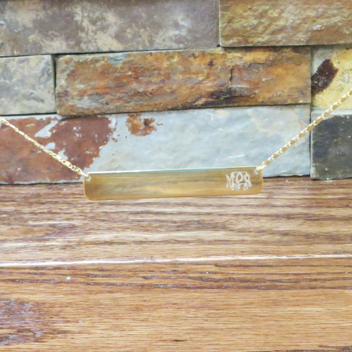 Gold Plated Monogram Necklace Initial Necklace Bar Necklace Etsy