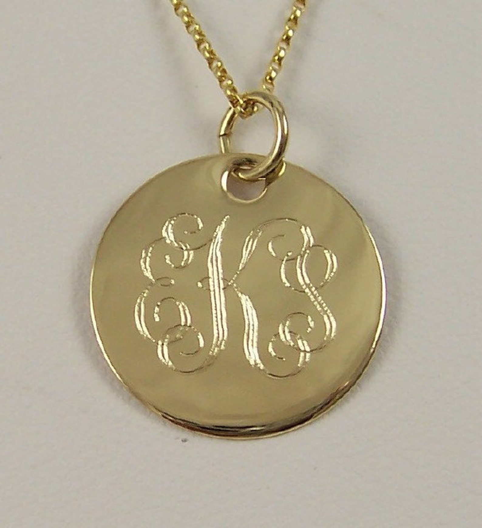 14K Solid Gold Engraved Personalized Monogram Necklace Pendant Etsy