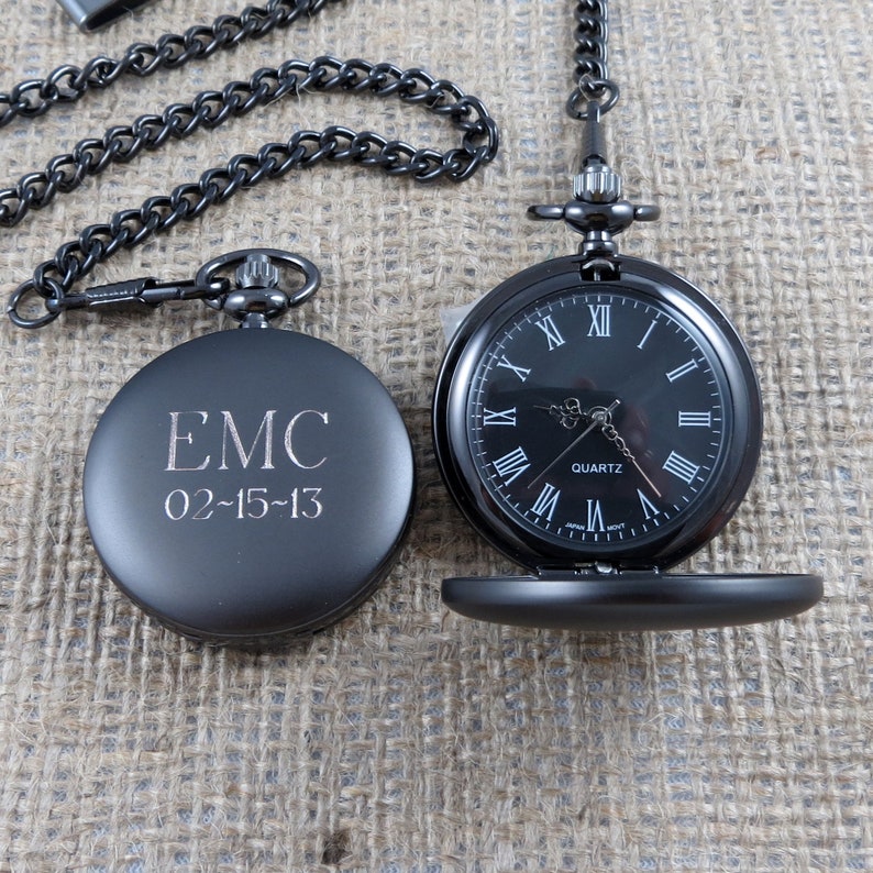 Personalized Gunmetal Pocket Watch Custom With Monogram Etsy