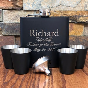 Personalized Black Flask Set, Shot Glass, Groomsmen Gift, Best Man, Birthday, Father of the Bride, Groom, funnel, Father's Day, Anniversary