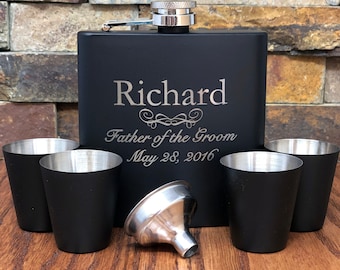 Personalized Black Flask Set, Shot Glass, Groomsmen Gift, Best Man, Birthday, Father of the Bride, Groom, funnel, Father's Day, Anniversary