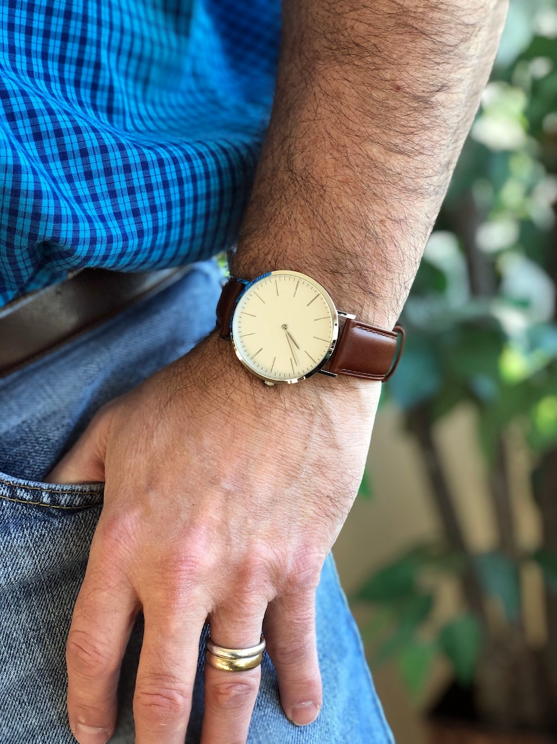 Personalized Mens Wrist Watch Gifts for Men Brown Leather Etsy