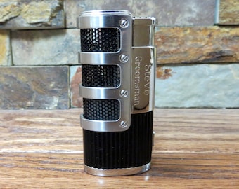 Personalized Silver & Black Cigar Lighter- Groomsman Gift- Anniversary- Golfers - Gifts for Him- Best Man- Wedding- Christmas- Father's Day