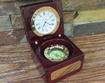 Personalized Nautical Compass Clock- Desk supplies- Fathers Gift- Grandfathers Gift - Birthday - Christmas - Valentines Day