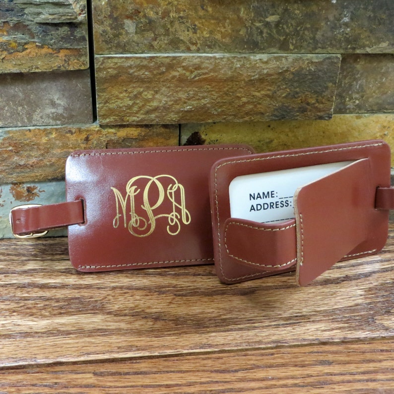 Brown Leather Personalized Luggage Tag, Gifts for Women, Gifts for Men, Corporate Gift, Travel Gift image 2