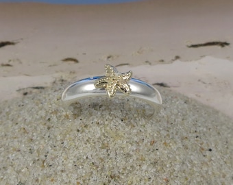 14k Gold and Sterling Silver Stacking Star Fish Ring