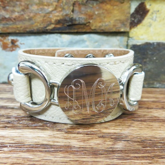 Silver Leather Personalized Bracelet Initial Bracelet 