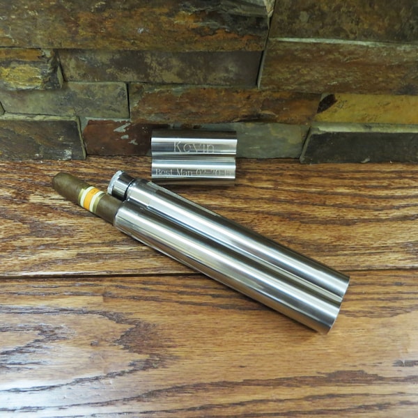 Estuche de puros y matraz Combo - regalo padrino grabado - jubilación - cumpleaños personalizadas para hombres - (154)