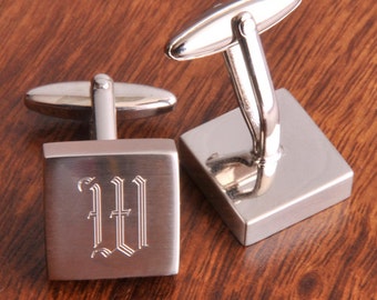 Brushed Silver Plated Square Cuff Links - Gift for Groomsmen - (BL259)