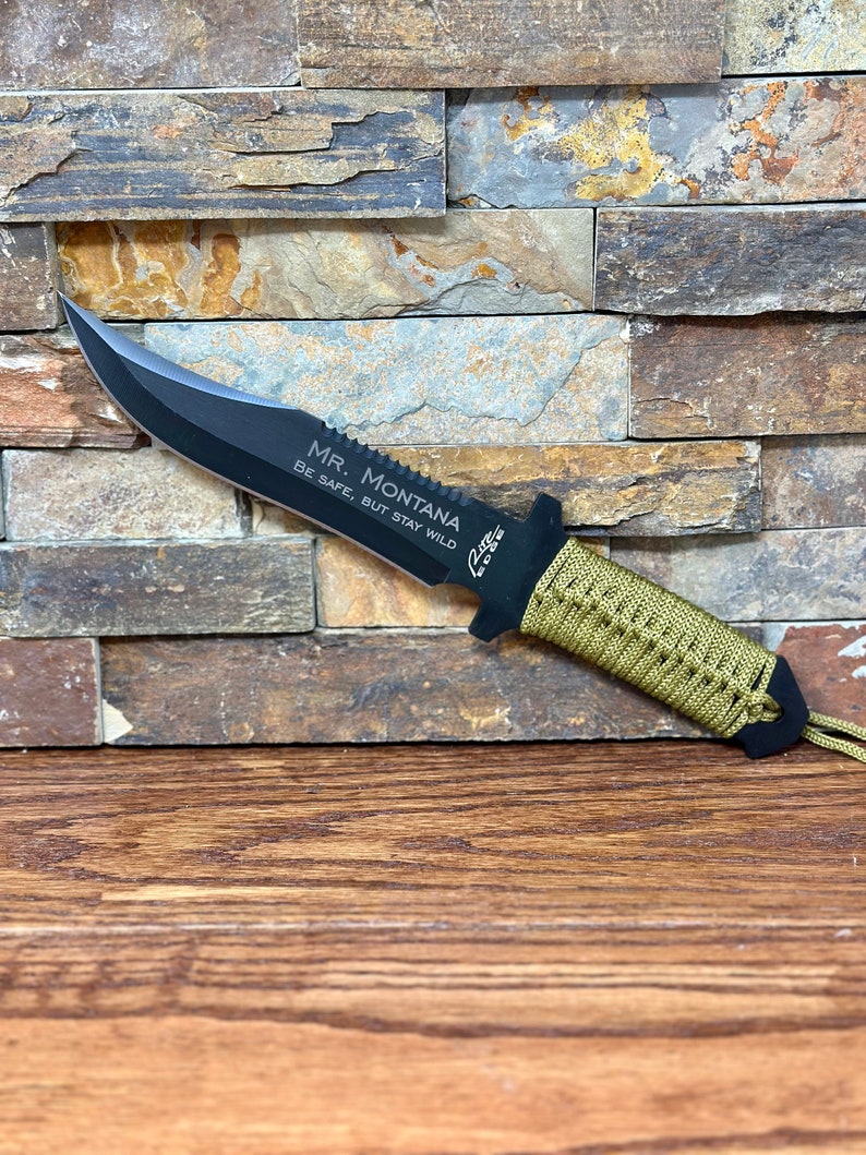 Personalized Hunter Knife Green Paracord Gifts for Men Groomsmen, Cool gifts for Him, Birthday, Wedding, Anniversary, Fathers Day image 5