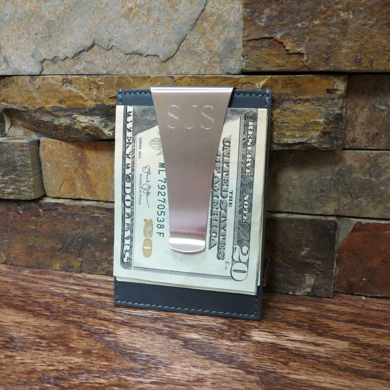 Leather Money Clip and Card Holder Wallet Personalized Etsy