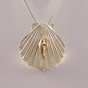 14k Gold Manatee on Sterling Silver Shell Necklace
